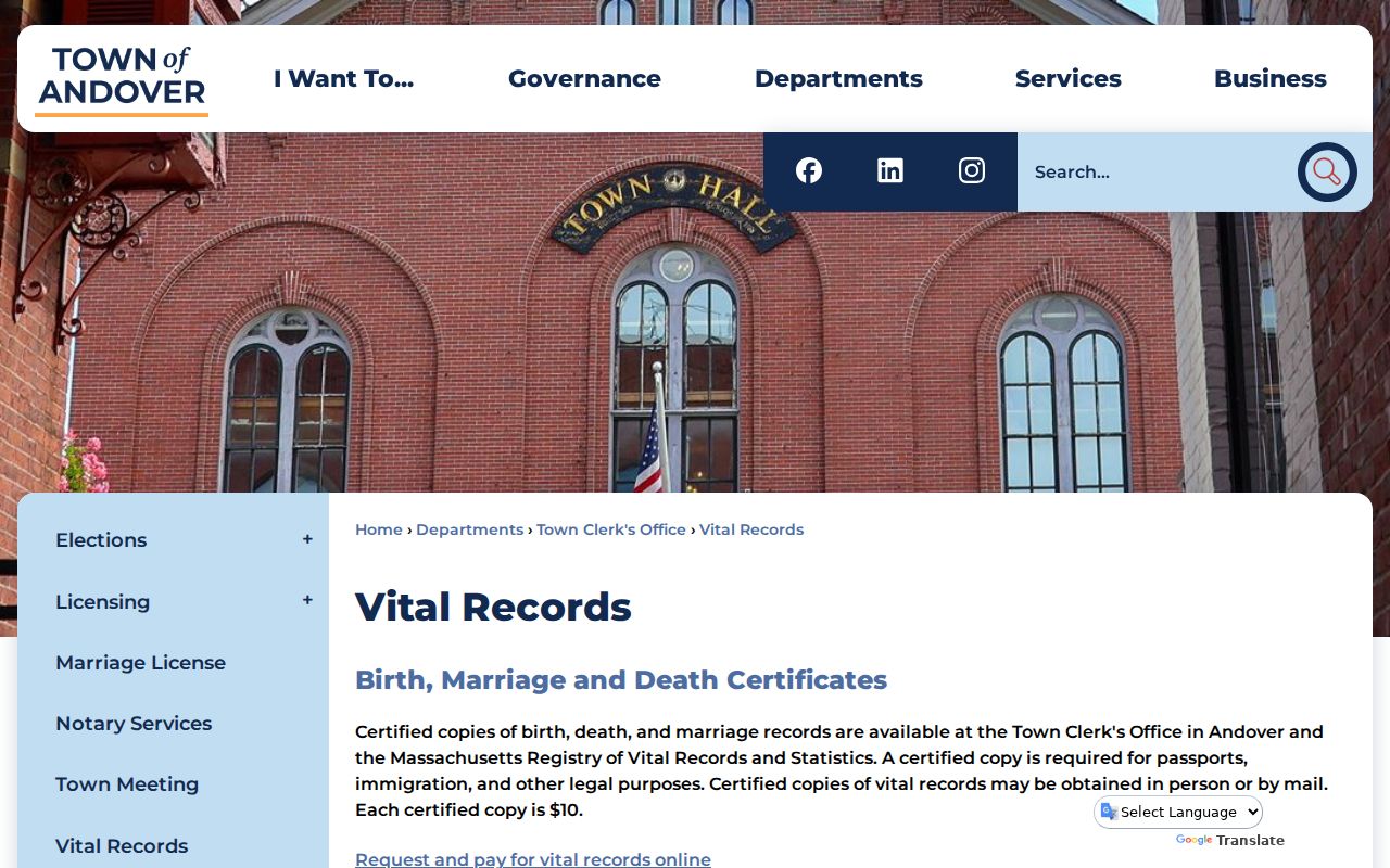 Andover residents directory vital records source